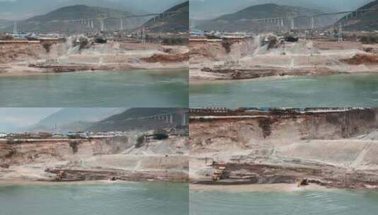 云南水源保护香格里拉金沙江挖沙船高清在线视频素材下载
