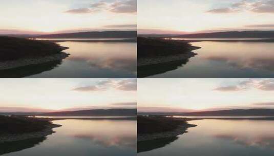 湖泊湿地日落夕阳自然风光4k竖屏航拍高清在线视频素材下载