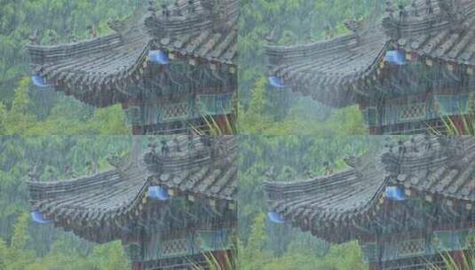 中式建筑屋檐雨滴雨天雨水雨景高清在线视频素材下载