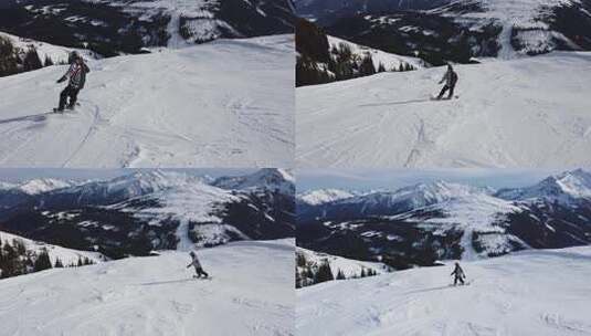 滑雪板。人类正在阿尔卑斯山滑雪高清在线视频素材下载