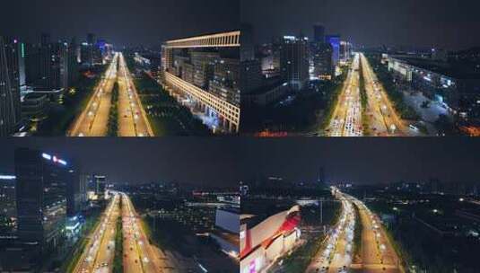 武汉光谷高新大道夜景航拍2高清在线视频素材下载