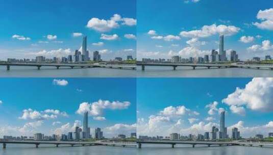 苏州工业园区金鸡湖蓝天白云延时高清在线视频素材下载