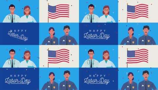 劳动节快乐和美国国旗动画高清在线视频素材下载