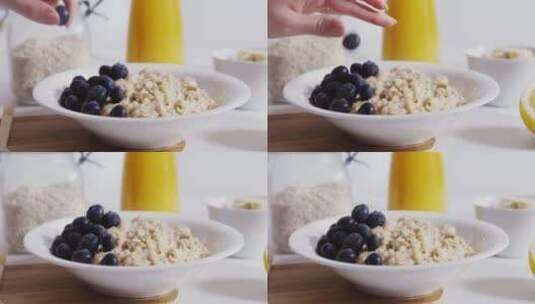 制作蓝莓燕麦牛奶营养早餐高清在线视频素材下载