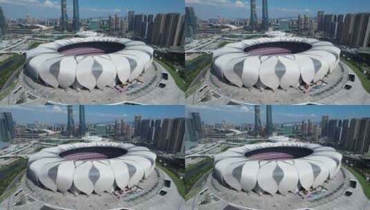 杭州奥体博览城体育场馆建筑航拍高清在线视频素材下载