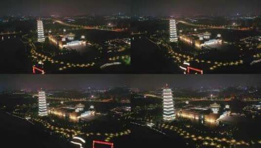 无人机航拍中国扬州大运河博物馆夜景高清在线视频素材下载