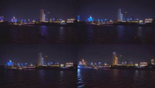 行船拍武汉汉江江滩夜景 知音号码头灯火高清在线视频素材下载