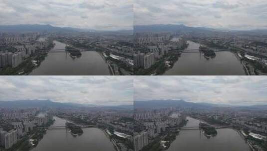 福建福州闽江风光三县洲大桥航拍高清在线视频素材下载