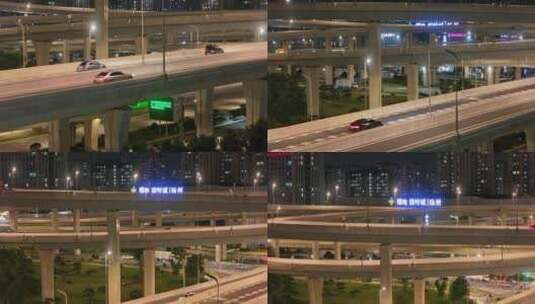 4k航拍城市快速路高架桥夜景车流素材高清在线视频素材下载