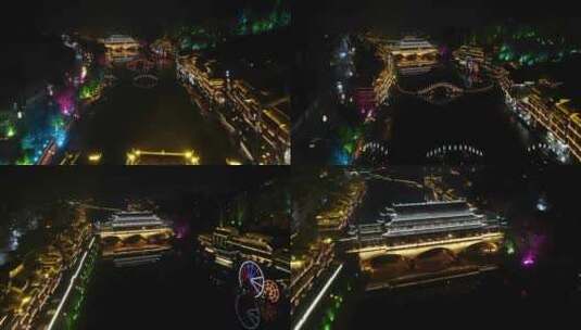 凤凰古城夜景无人机航拍湖南湘西高清在线视频素材下载