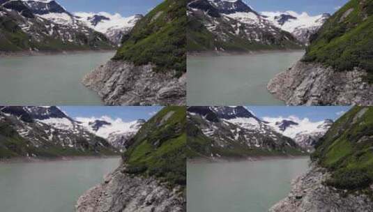 奥地利卡普伦阿尔卑斯山背景下的斯塔塞·瓦瑟法尔博登水库。-远景高清在线视频素材下载