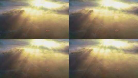 茶山云海、太阳穿过云层高清在线视频素材下载