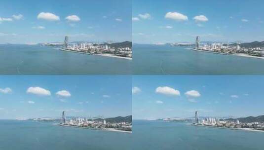 厦门海岸线风光航拍海边城市双子塔建筑风景高清在线视频素材下载