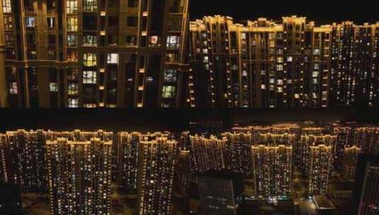 航拍-城市夜景居民楼高清在线视频素材下载
