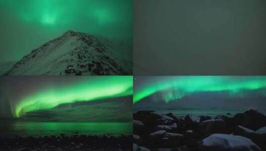 4k极美挪威冬天雪山极光星空延时高清在线视频素材下载