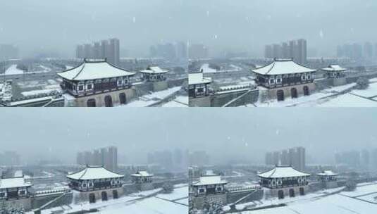 航拍洛阳定鼎门雪景高清在线视频素材下载