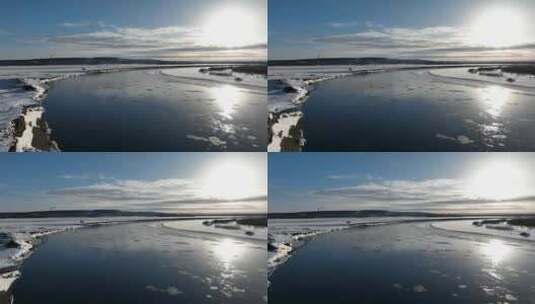 即将冰封的河流流淌着冰凌高清在线视频素材下载