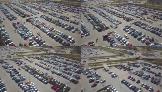 鸟瞰停车场、汽车销售市场高清在线视频素材下载