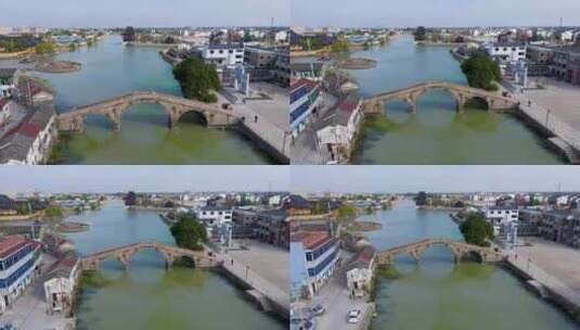 浙江湖州双林三桥高低空航拍高清在线视频素材下载