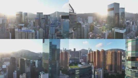 香港湾仔区CBD建筑航拍高清在线视频素材下载