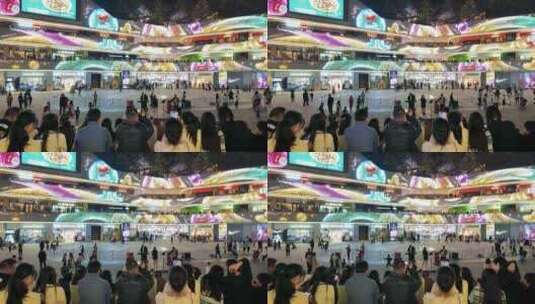 夜晚深圳龙城万科里喷泉广场乐队表演高清在线视频素材下载