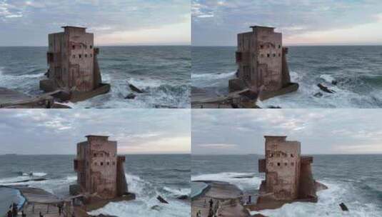 航拍汕尾红海湾海上的“古堡”高清在线视频素材下载