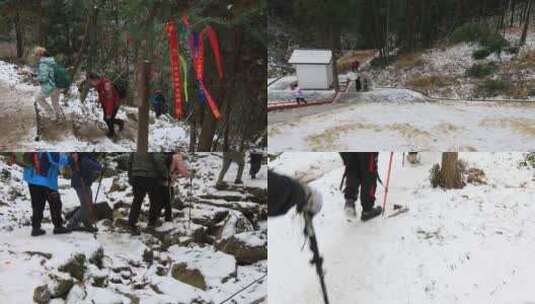 登山团队背包客行者攀登探险旅行远方雪山高清在线视频素材下载