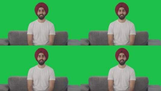 快乐的锡克教印度人微笑绿屏高清在线视频素材下载