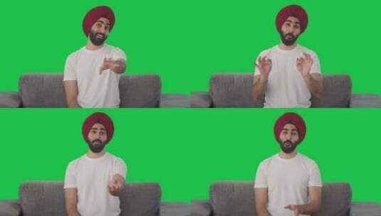 快乐的锡克教印度人对着相机说话绿屏高清在线视频素材下载