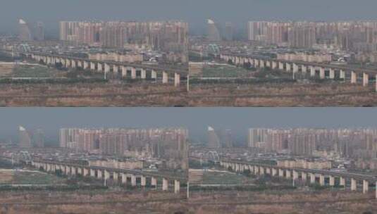 航拍四川广汉城市湔江湿地桥梁西成高铁空镜高清在线视频素材下载