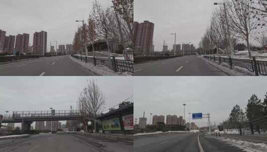 冬日寒冬雪后的城市交通高清在线视频素材下载