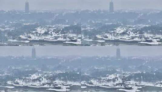 航拍瘦西湖景区园林大明寺观音山宋夹城雪景高清在线视频素材下载