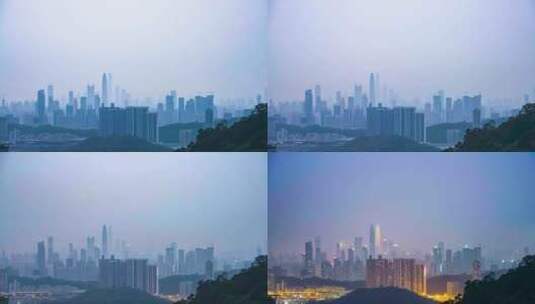 浓雾下的深圳市区日转夜延时高清在线视频素材下载