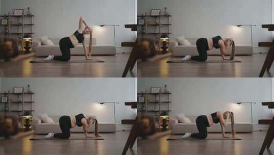 年轻高加索孕妇在家做瑜伽体育锻炼预防骨软高清在线视频素材下载