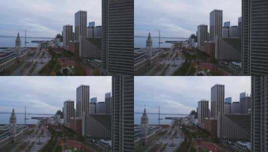 旧金山海湾，渡轮大楼、恩巴卡德罗和日落后高清在线视频素材下载