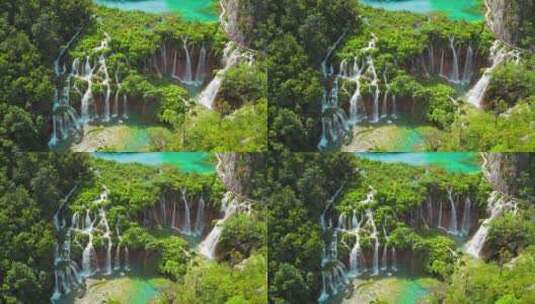 航拍森林瀑布自然景观高清在线视频素材下载