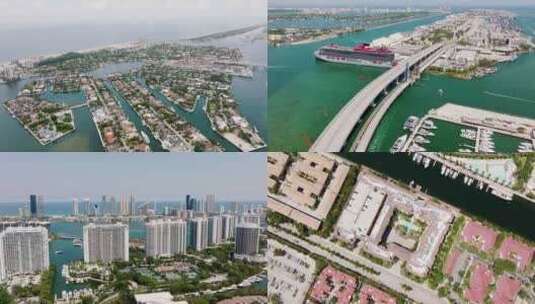 航拍佛罗里达州迈阿密市中心大海海滨城市高清在线视频素材下载