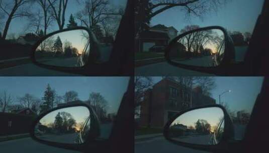 太阳反射在汽车后视镜中汽车后视镜的傍晚时高清在线视频素材下载