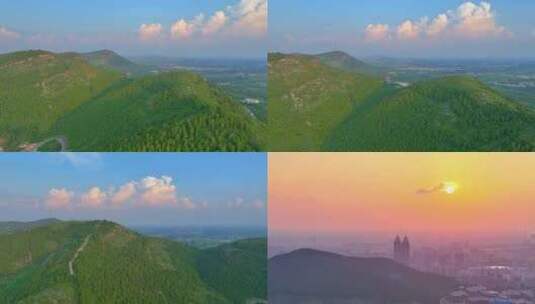 航拍云端之上的枣庄凤凰绿道森林公园高清在线视频素材下载