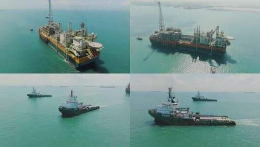 4k航拍新的fpso船在马六甲海峡高清在线视频素材下载
