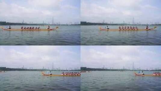 南京玄武湖端午节划龙舟比赛端午龙舟赛航拍高清在线视频素材下载