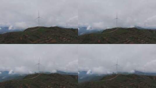 山顶风电机航拍高清在线视频素材下载