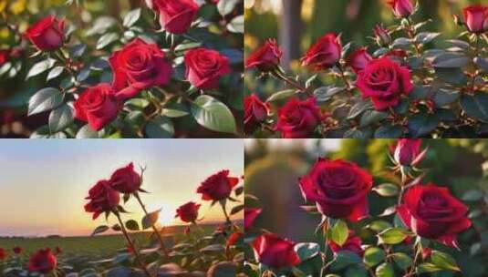 【4K】玫瑰花玫瑰花园鲜花红色玫瑰花高清在线视频素材下载