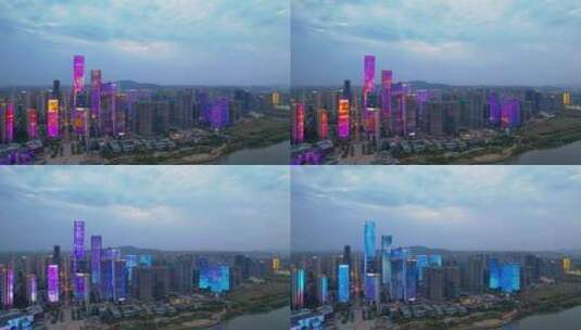 中国长沙城市夜景航拍高清在线视频素材下载