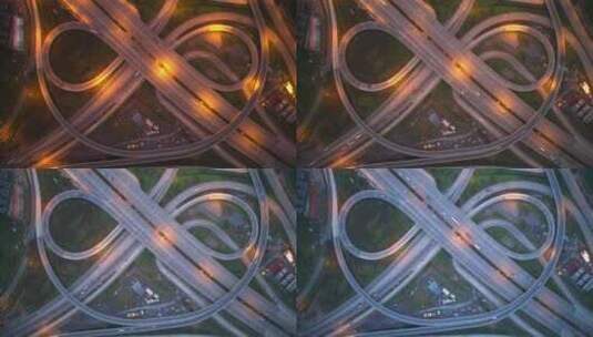 4K：高速公路多级交叉口道路的空中超延时高清在线视频素材下载