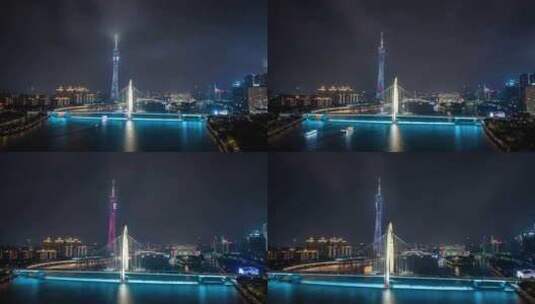 广东广州CBD广州塔中轴线三件套夜景延时高清在线视频素材下载