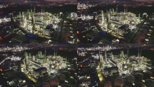 夜景航拍化工产业园4K高清在线视频素材下载