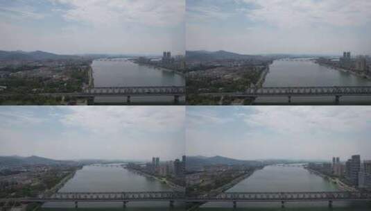 湖北襄阳汉江大桥铁路大桥交通航拍高清在线视频素材下载