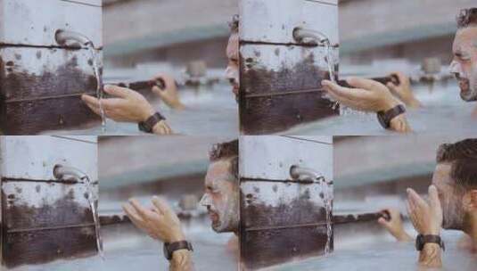 矿物霜，洗脸，洗脸，水龙头高清在线视频素材下载