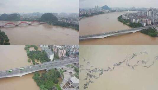 广西柳州市区汛期洪水航拍高清在线视频素材下载